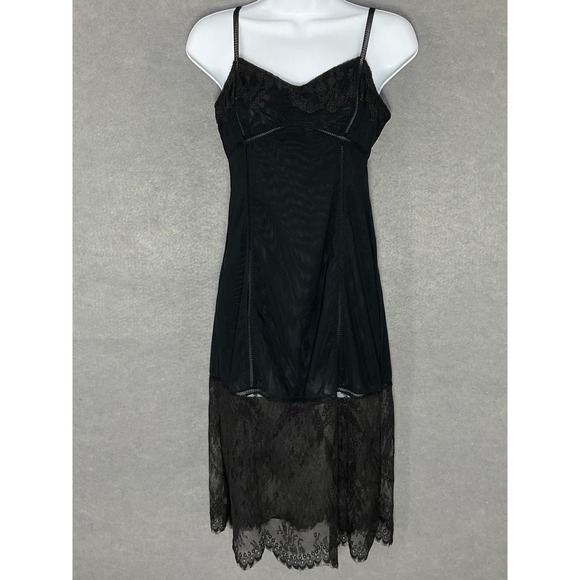 BCBGMAXAZRIA Runway Lace Slip Dress Lingerie Black Sheer Sz S Babydoll Seductive